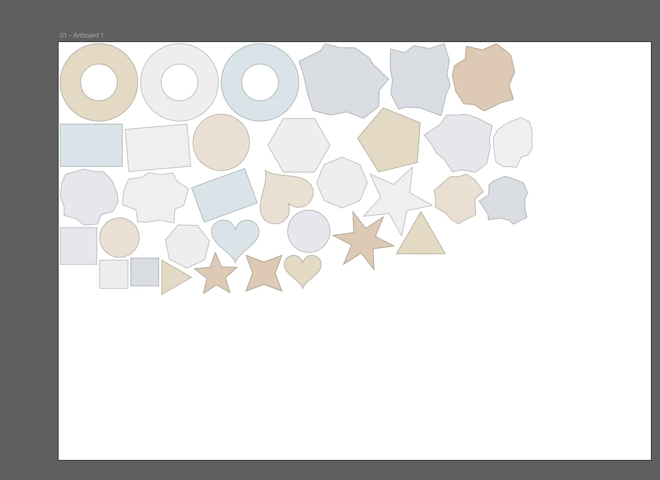 After: the same 34 objects moved into a tight true-shape nest on the sheet