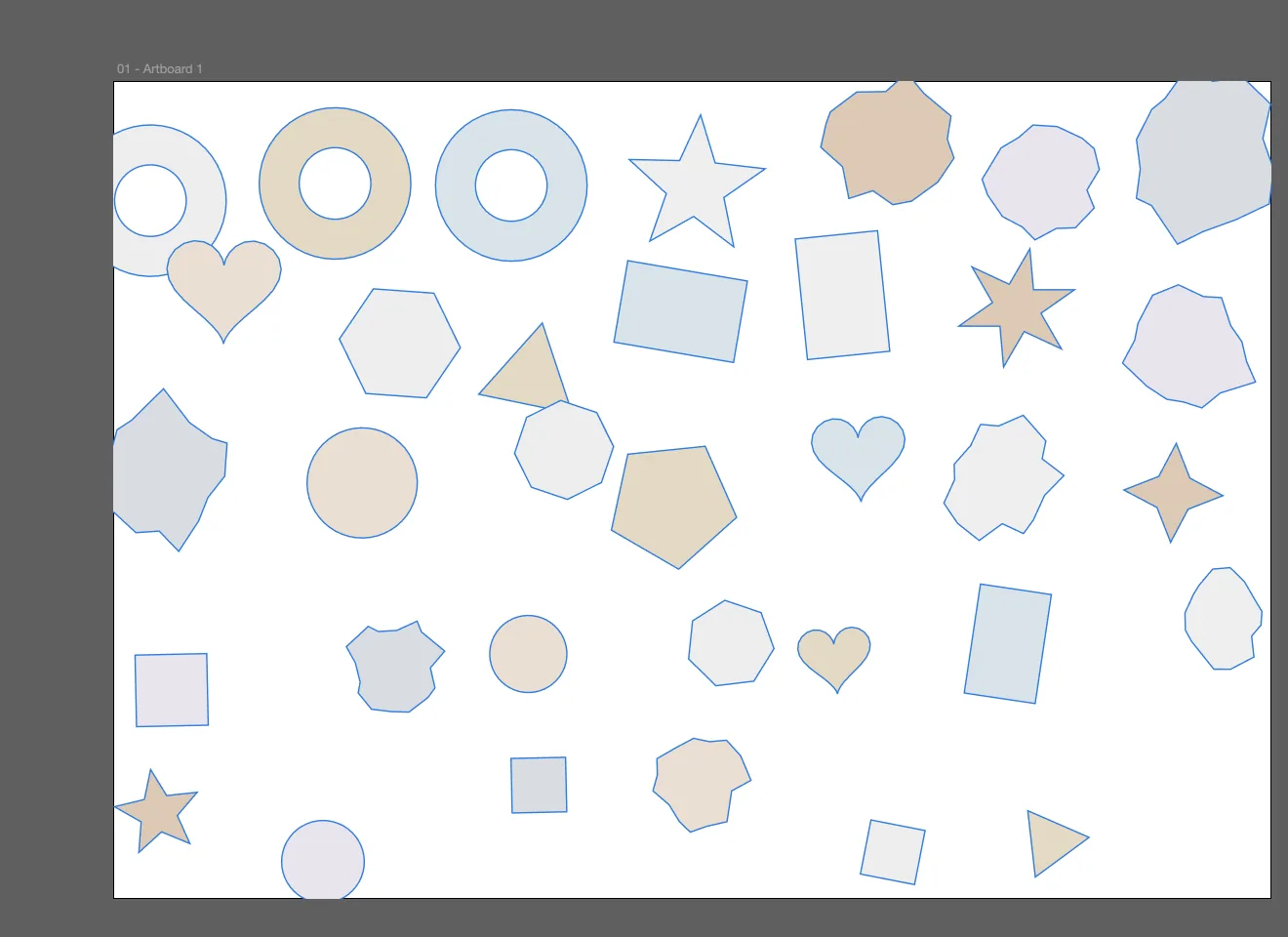 Before: 34 sticker shapes scattered across an Illustrator artboard