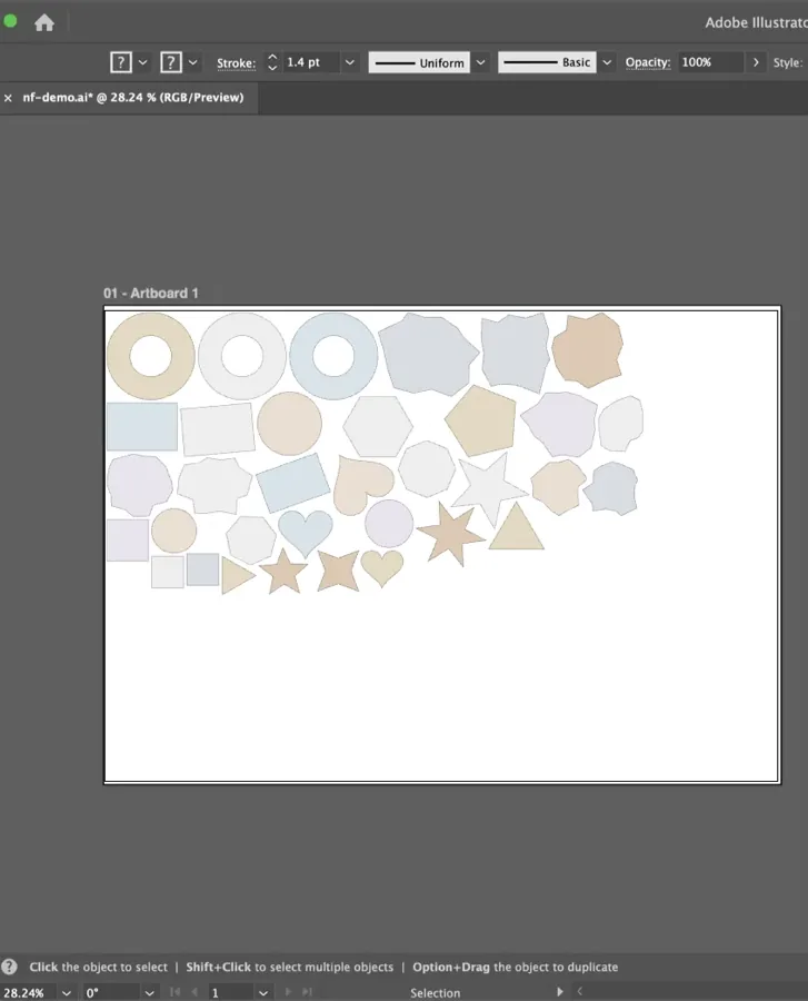 Illustrator canvas after Apply: artwork nested, Revert Last Apply available
