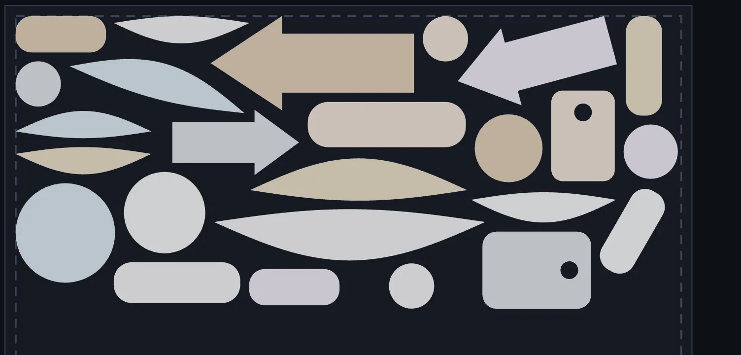 NestPlug preview: 25 vinyl decals nested on a 12 by 24 inch roll stock sheet